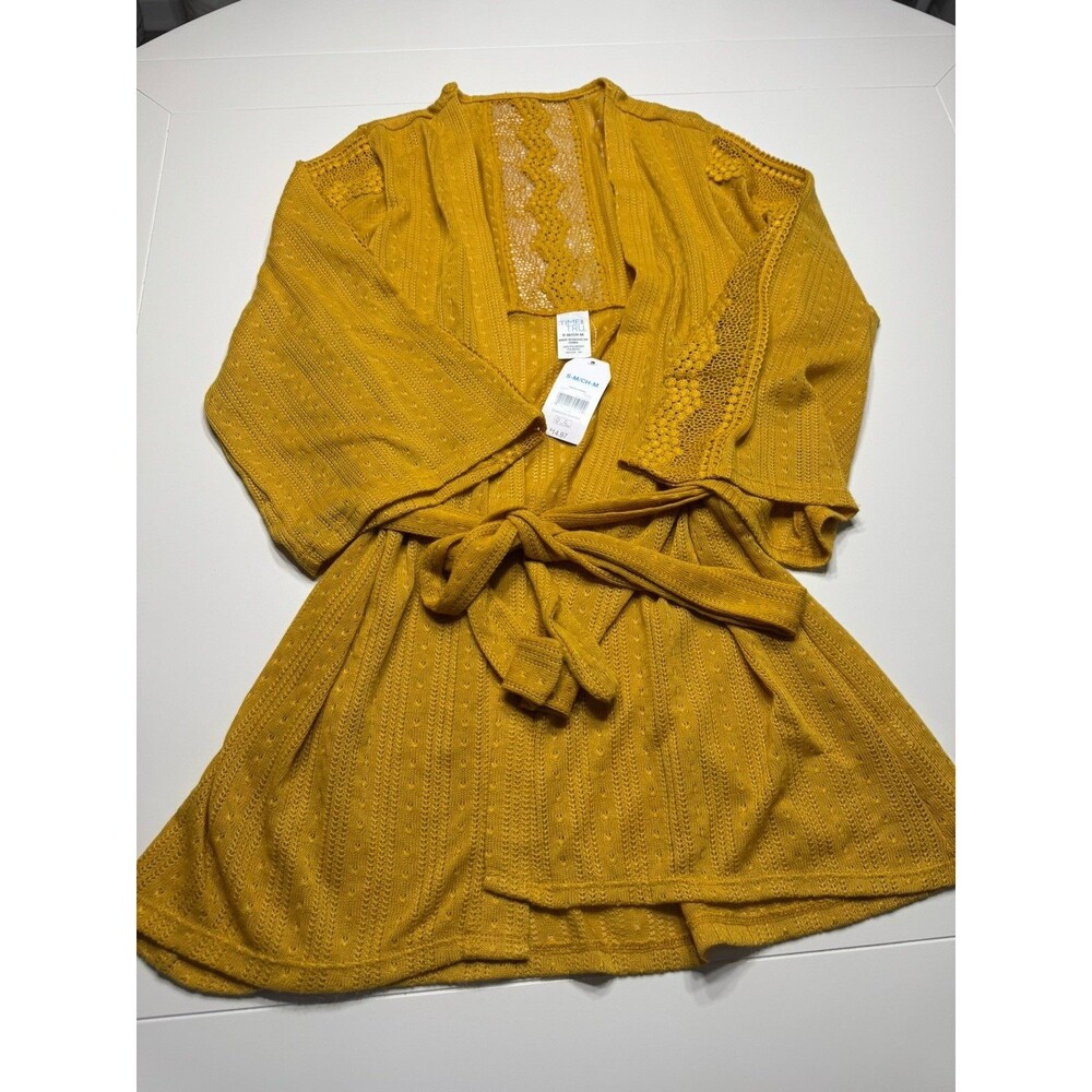 Time And Tru Lace Sheer  Pointelle Kimono Front Tie Women’s S/M Apple Juice New